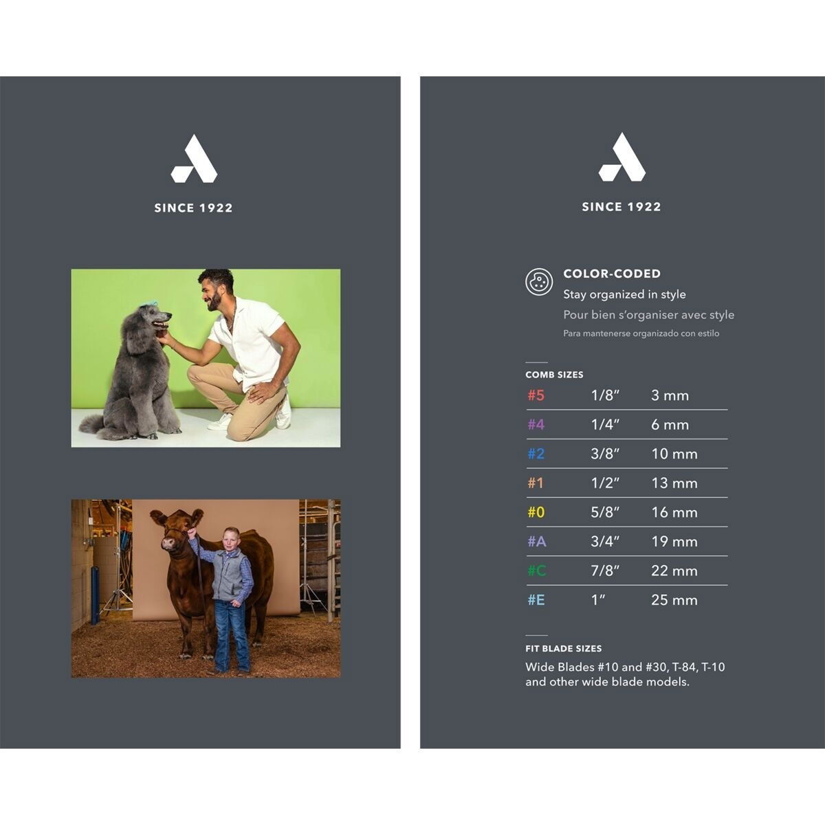 Andis Wide leikkuukampasetti ruostumaton teräs 8 kpl