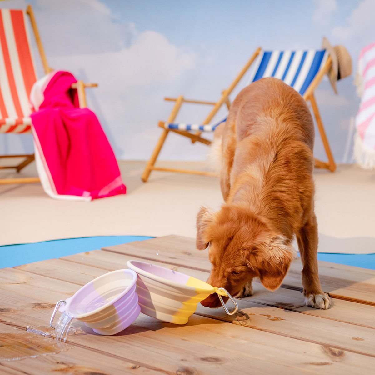 Little&Bigger Voyage kokoonpainuva silikoninen matkakuppi liila-keltainen-beige L