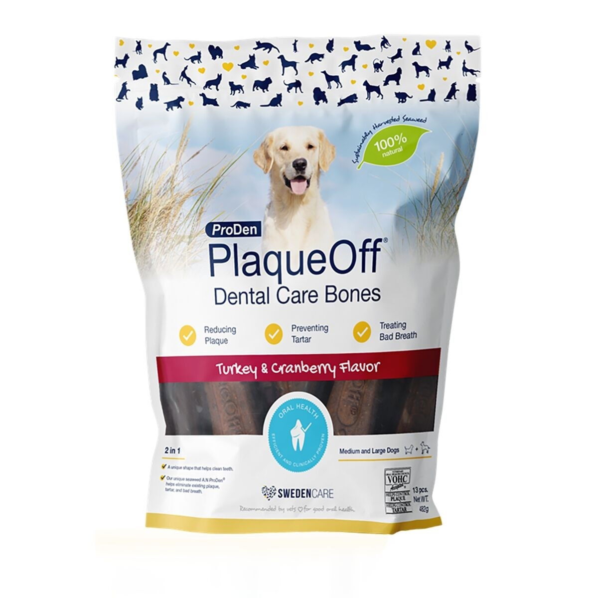 PlaqueOff Dental Care Bones Kalkkuna&Karpalo 482g