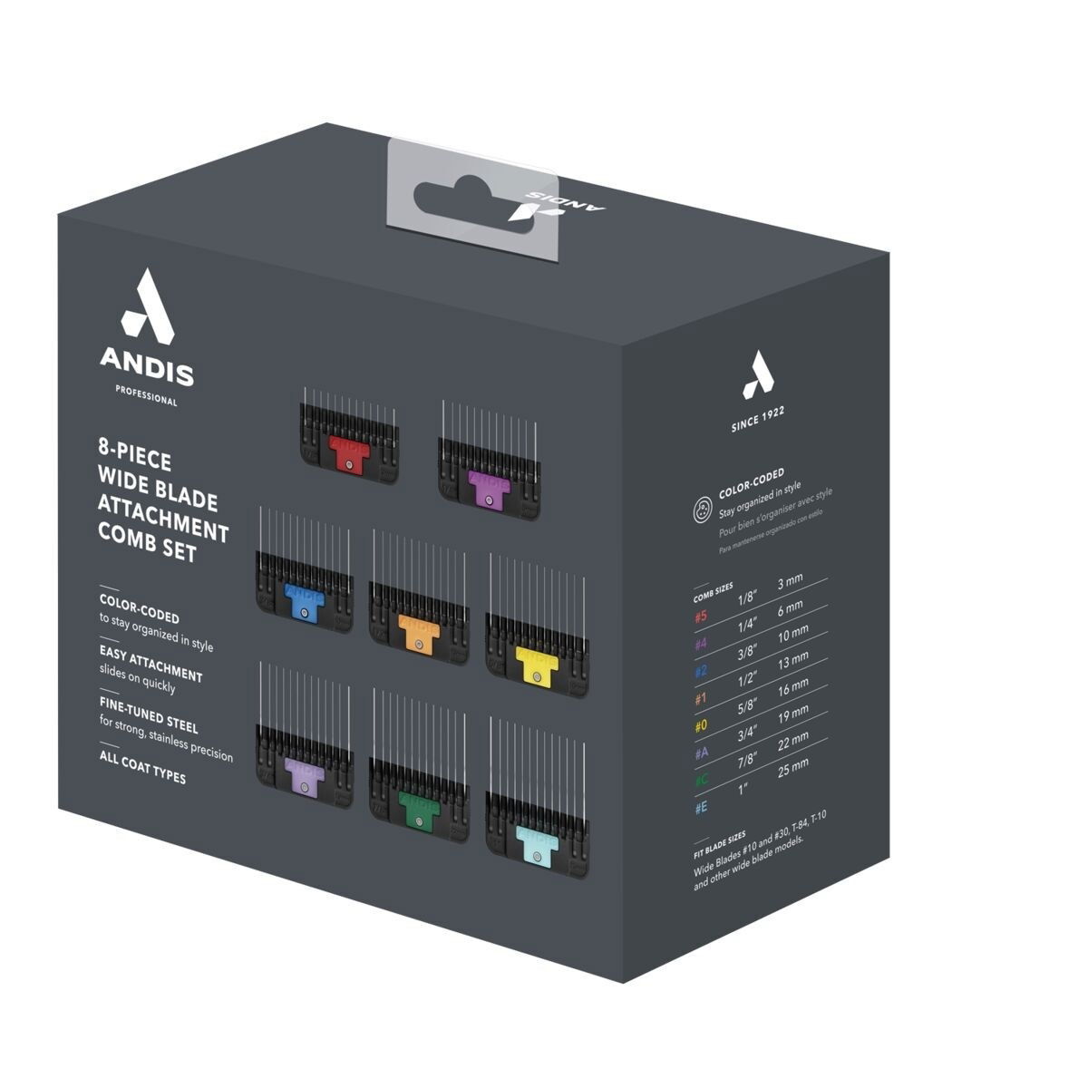 Andis Wide leikkuukampasetti ruostumaton teräs 8 kpl