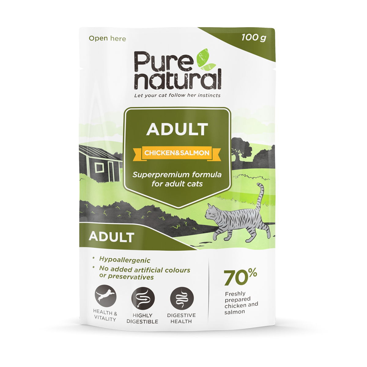 Purenatural Adult Chicken & Salmon kissan märkäruoka 100g